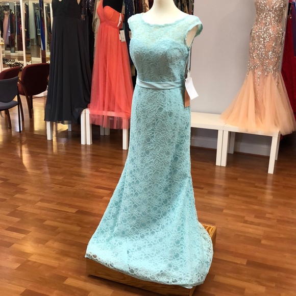 mori lee mint bridesmaid dress Chiffon Bridesmaid Dress with a Ruffled V-Neckline
